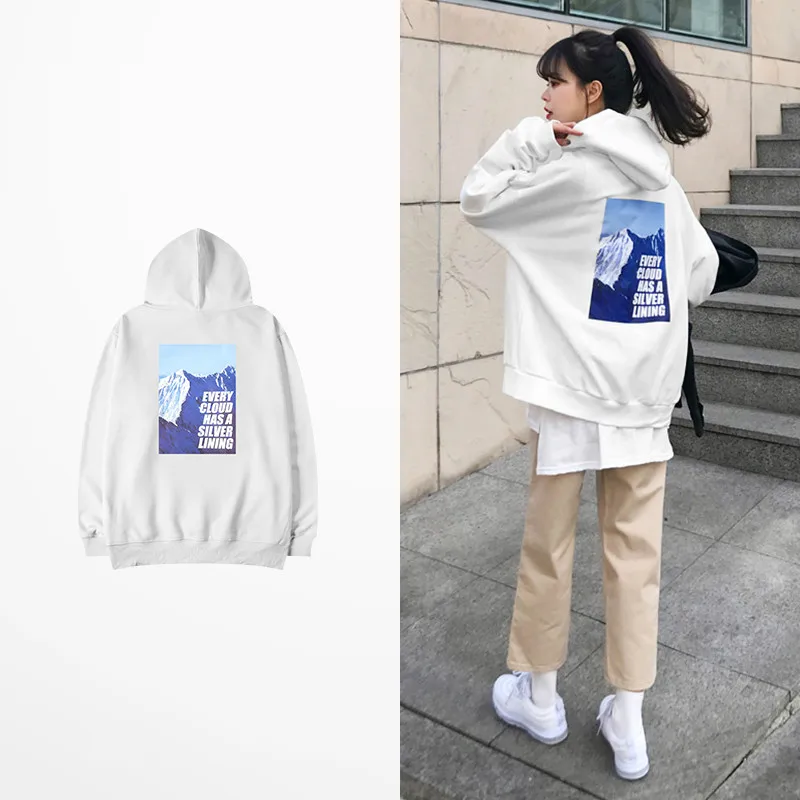 Winter Fleece Warm Sweatshirt Men Justin Bieber Mountain Every Cloud Has A Silver Lining Print Mens Hoodies And Sweatshirts BTS