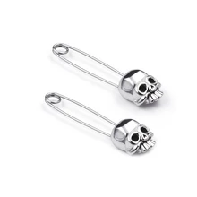 Punk Safety Pin Puncture Stud Earrings Stainless Steel Fashion Ear Piercing Earring Jewelry Safety Pin Skull Head Earrings