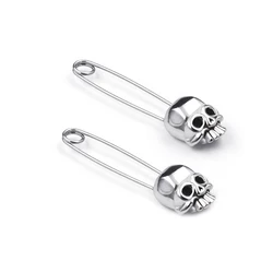 Punk Safety Pin Puncture Stud Earrings Stainless Steel Fashion Ear Piercing Earring Jewelry Safety Pin Skull Head Earrings