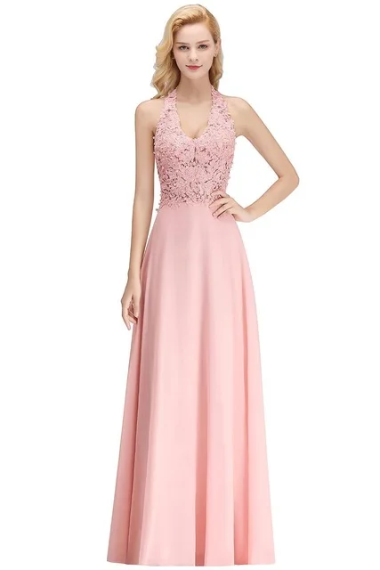Розовое длинное платье для выпускного вечера с бретелькой длиной до пола, вечерние классический наряд платье трапециевидной формы платья с открытой спиной на выпускной с жемчугом - Цвет: Pink