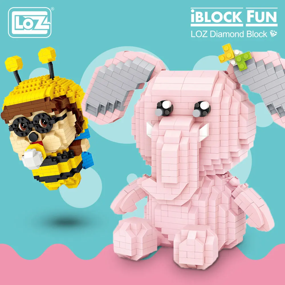 

LOZ Diamond Blocks Bee Pink Elephant Cartoon Animal Model Micro Building Blocks Educational Gifts DIY Bricks Toys for Children