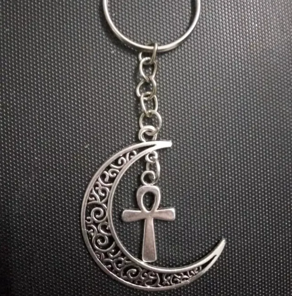 Moon& Ankh брелок в виде креста-модные ювелирные изделия из тибетского серебра Шарм Подвеска Брелок кольцо DIY Fit Брелок D368