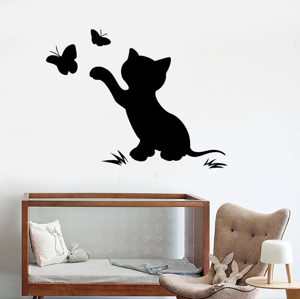 Baby Girl Nursery Wall Decals Cat Kitten Butterfly Nontoxic Pvc