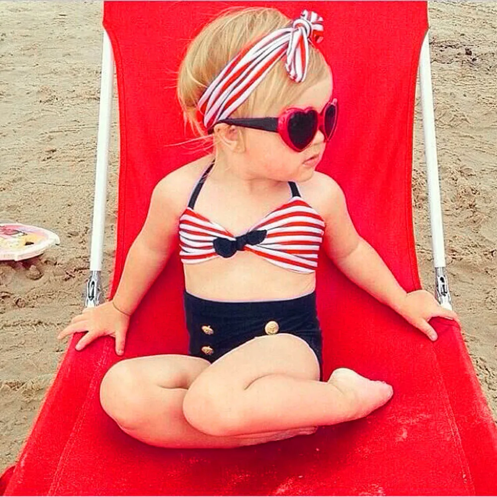 

3Pcs Infant Kids Baby Girls Straps Stripe Swimwear Summer Swimsuit Bathing Bikini Set ja30ja19