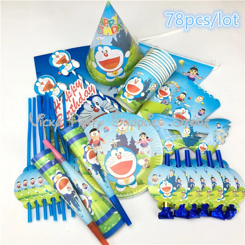 78 шт/лот мультфильм Doraemon тема кошка одноразовые Tabelware набор детский душ кружка ко дню рождения пластины вечерние украшения поставки - Цвет: 78pcs