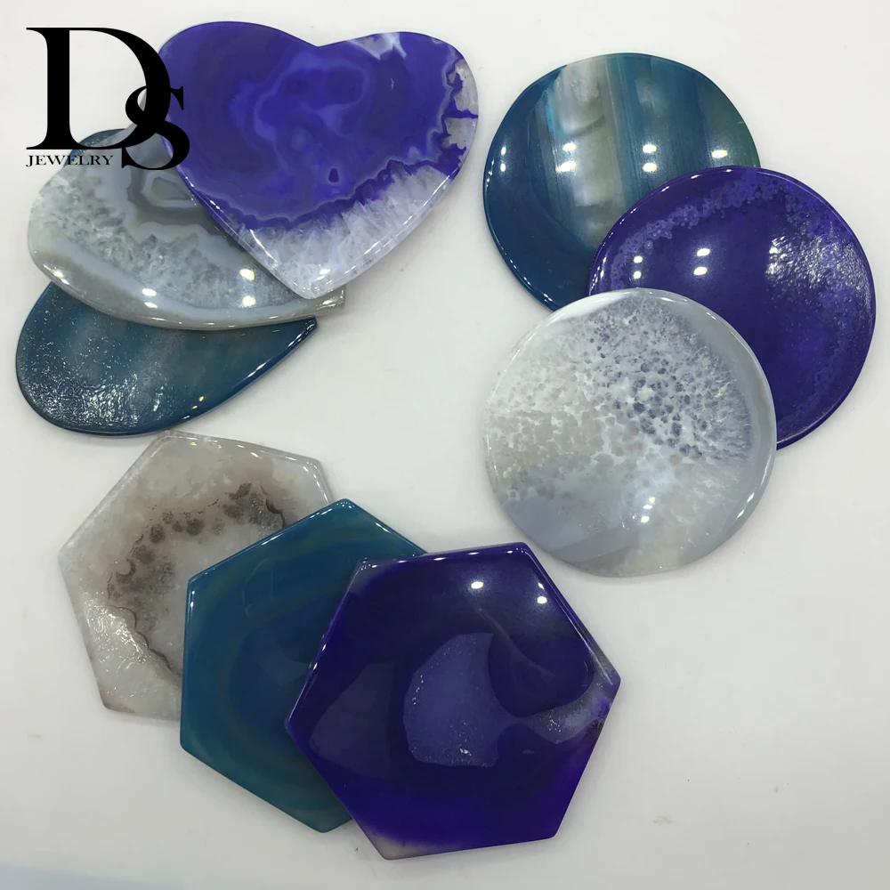 

7-9cm Natural Agate Coasters Geode Slice adiabatic Round Cup Mat Hexagon Crystal Plate Heart Coaster For Dish Display Decoration
