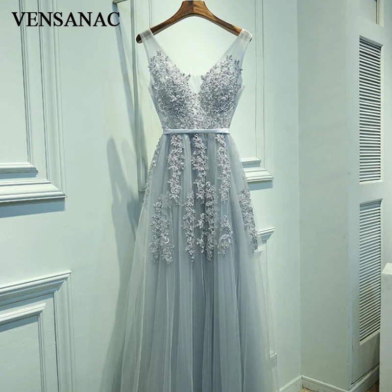VENSANAC 2018 A Line Lace V Neck Long