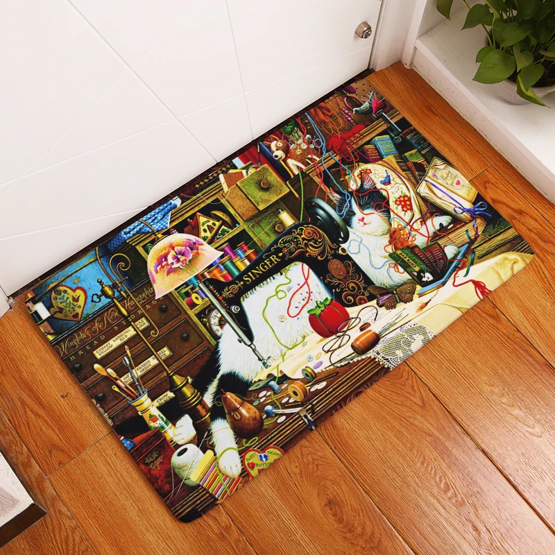 Nordic INS style printed door mat Cat cartoon carpet plant mat bedroom door bed covered with blanket