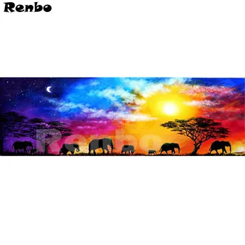 

Full Diamond Painting African elephant DIY Diamond Embroidery Sunset scenery 5D Square Mosaic Pictures by Numbers Rhinestones