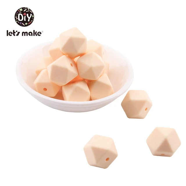 Let's Make Silicone Beads Hexagon Beads 14mm 10pc Food Grade Silicone Teether DIY Pacifier Clips Beads Necklace Baby Teether Gream