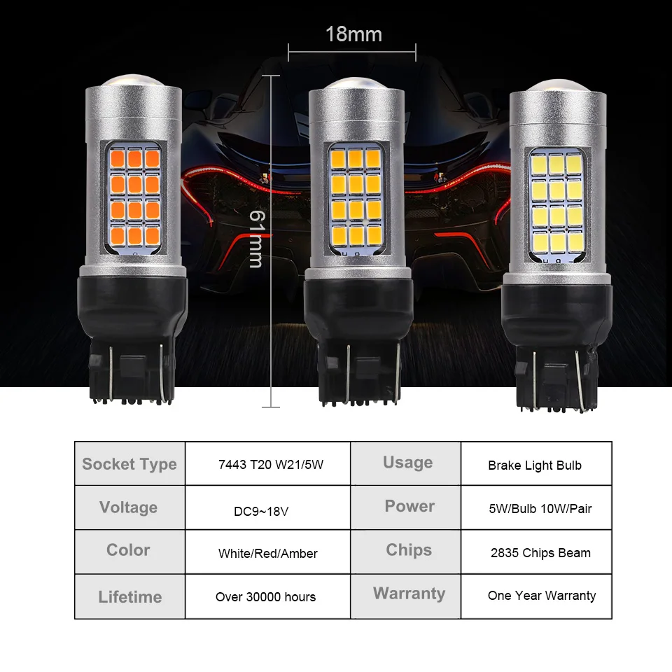 ANMINGPU 2x5 Вт сигнальная лампа WY21W T20 LED W21W W21/5W 7440 7443 Светодиодная указателя поворота