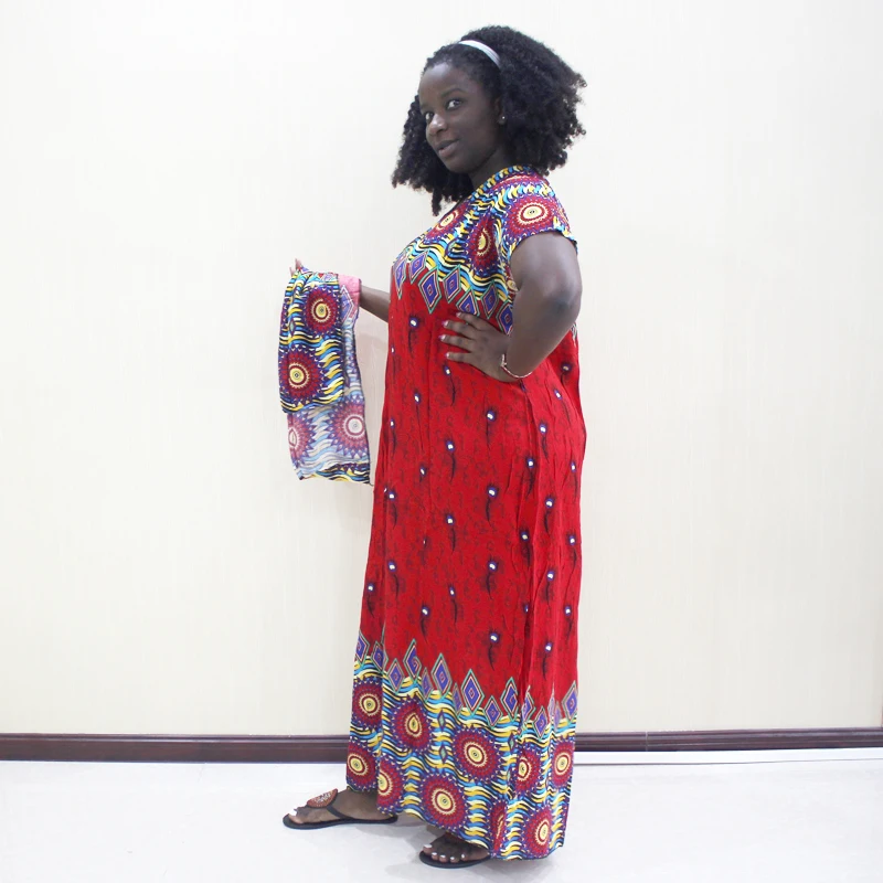 african robe Elegant Casual Cotton Traditional Dashiki Print Short Sleeve Long Dress With Scarf African Dresses For Women Plus Size african suit