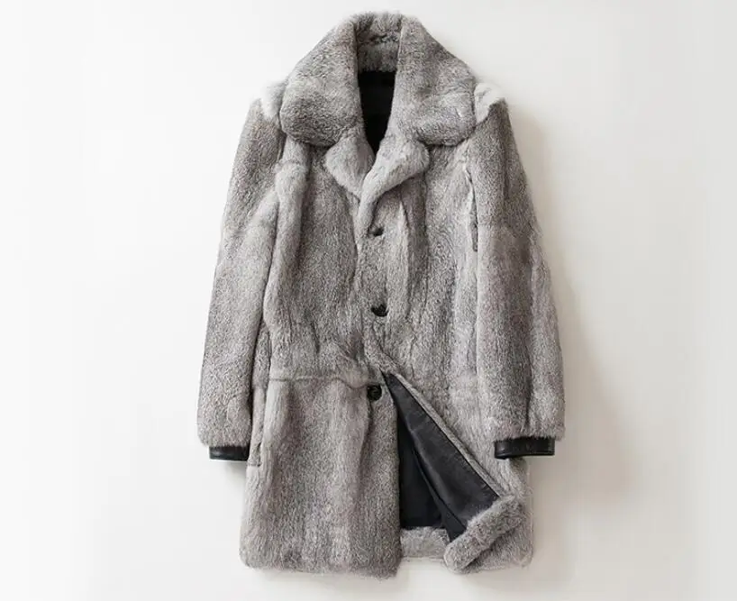 Зимние пальто для Для мужчин натуральным мехом пальто от природы Полный Пелт Кролик меха Мода отложной воротник верхняя одежда кролика куртки