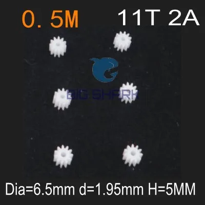 500 шт. 0,5 Модуль 11 T 2A 11 зубьев 11-2A диафрагма = 1,95 мм для 2 мм оси пластиковая игрушка шпиндель редуктор шестерни игрушка мотор шестерни