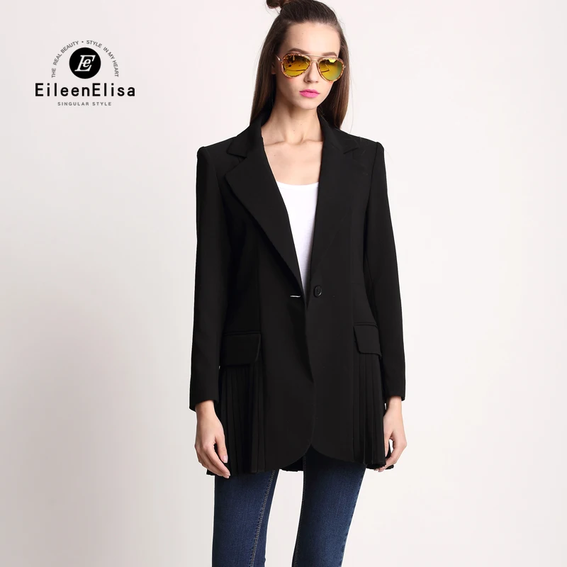 Black Coat Women Spring Pleated Jacket 2017 OL Style Luxury Runway