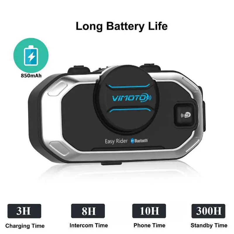 Беспроводная стереогарнитура Vimoto V8 для мотоциклетного шлема 850 мАч GPS радио Bluetooth