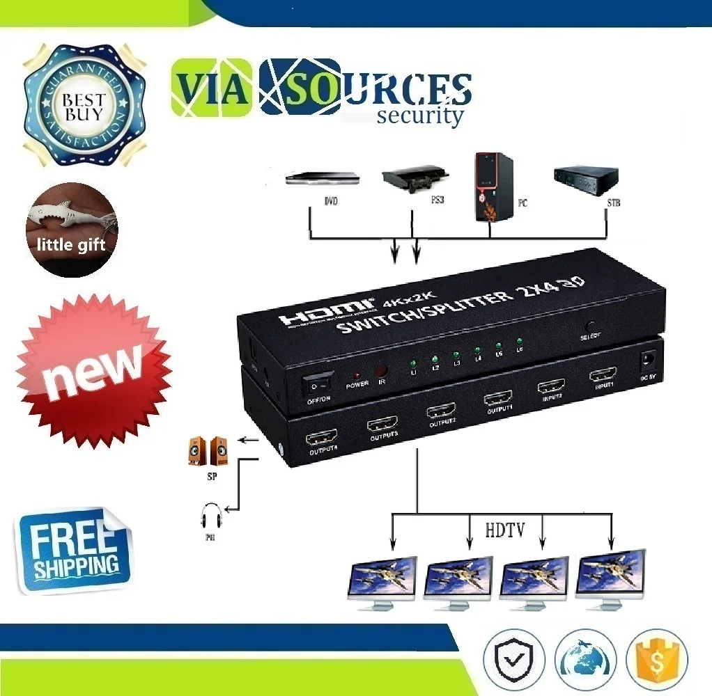 4 K * 2 HDMI 2x4 Матрица + аудио эксрактор переключатель сплиттер конвертер адаптер с