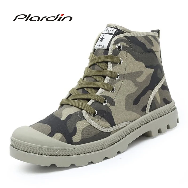 Plardin 2017 Spring Autumn Man Fashion Comfortable breathable Cross tied Canvas Camouflage boots Winter Boots Antiskid