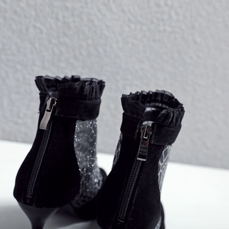 ORCHA LISA/большой размер 43; летние ботильоны; женские туфли на высоком тонком каблуке с острым носком и вышивкой из сетчатого материала на молнии; bottes femmes