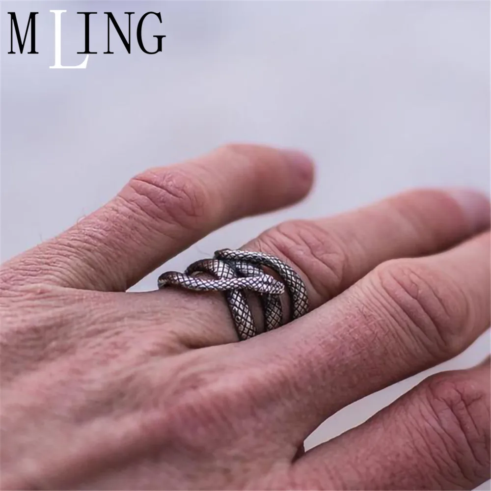 MLING винтажное увеличенное серебряное геометрическое кольцо модное серпантиновое кольцо для мужчин