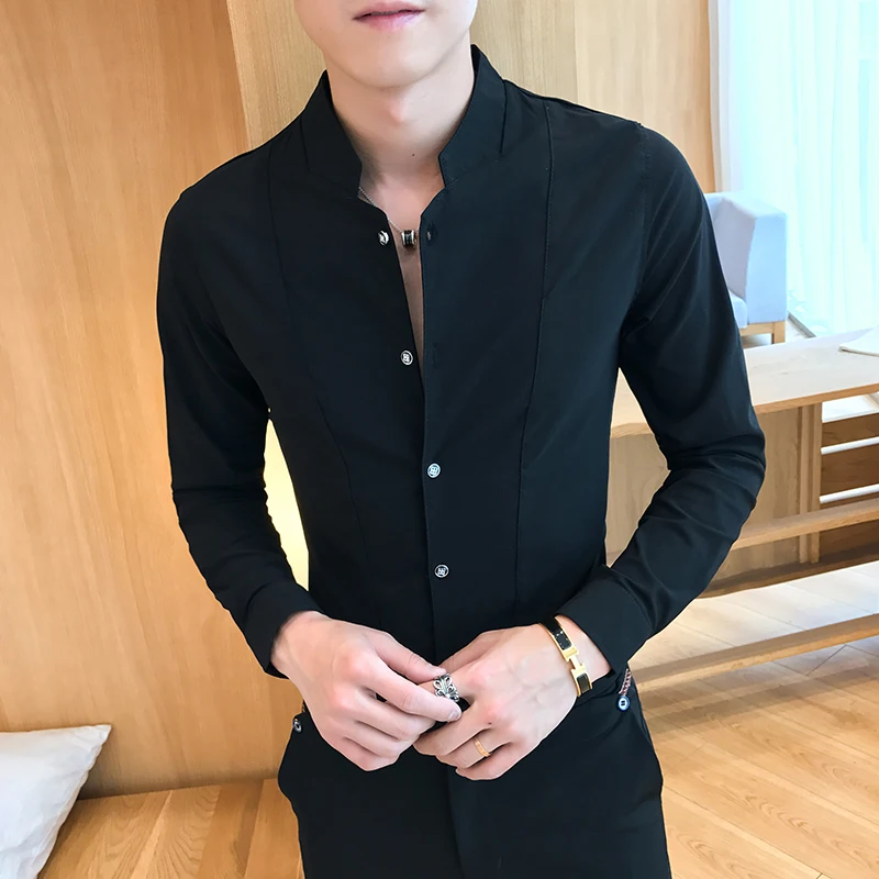 Корейские модные мужские рубашки, Молодежные тонкие осенние повседневные Простые Топы, Женские однотонные рубашки с длинным рукавом