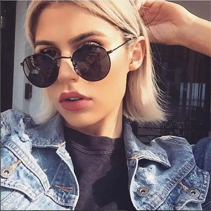

Small Round Sunglasses Women Vintage Black Sun Glasses For Men Metal Frame Luxury Brand Designer Pink Mirror Points Tiny Glasses