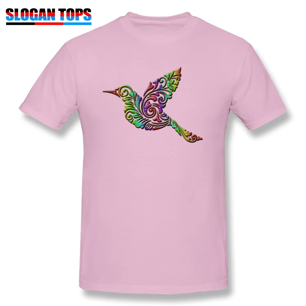  Men Tshirts Flying bird floral ornament decoration Design Tees Pure Cotton Round Collar Short Sleeve Hip hop Tees Father Day Flying bird floral ornament decoration pink
