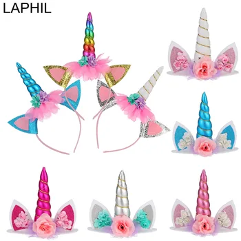 

LAPHIL Blue Pink Unicorn Horn Cake Topper Unicorn Birthday Party Decoration Kids Baby Shower Cupcake Wrappers Party Supplies