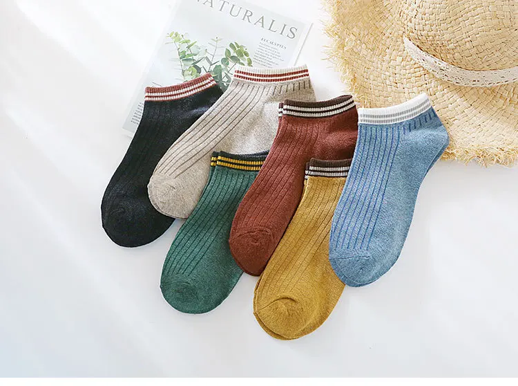 Harajuku женские короткие носки летние новые винтажные Лоскутные Полосатые короткие носки для девочек женские простые хлопковые носки 6 пар