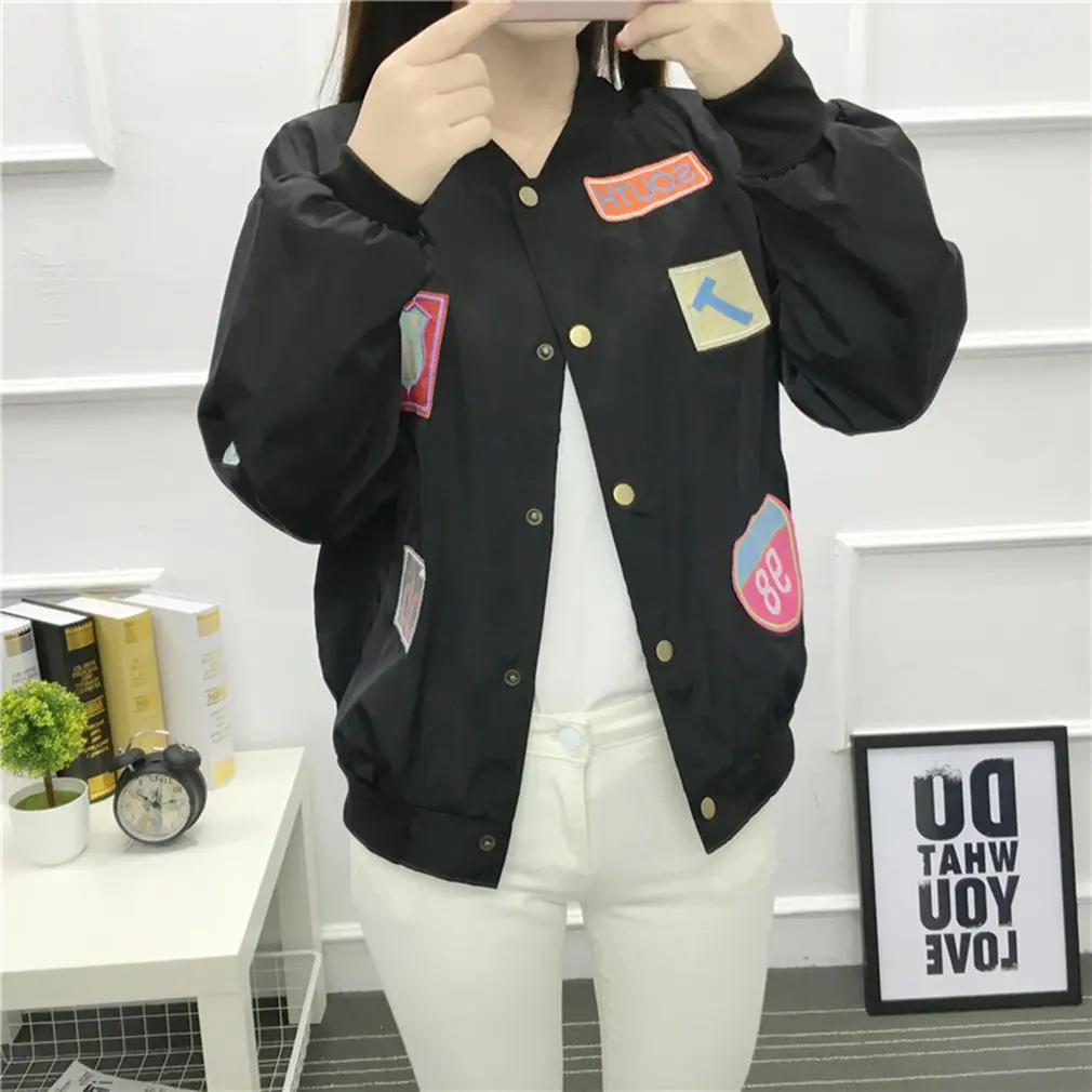 

2018 Autumn Women Jackets Harajuku Streetwear Hip Hop Short Windbreaker Loose Long Sleeve Button Closure Girls Coats Sweatshirts