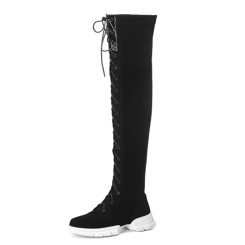 

TXCNMB 2019 Over The Knee Boots Women Winter Suede Leather Round Toe Platform High Heel Boots zipper Shoes Woman