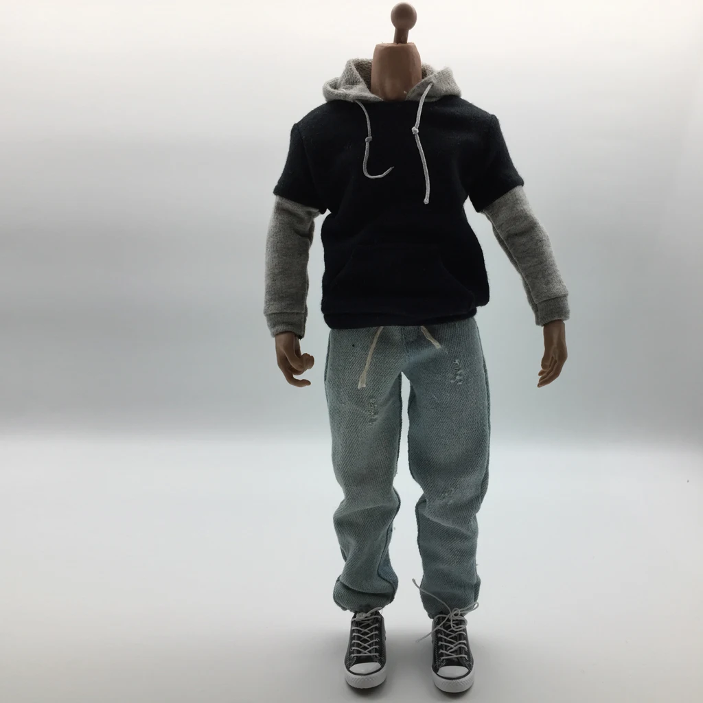 1/6 Men Long Sleeve Hoodie Denim Jeans  Canvas Shoes &Vest & Underwear Set for 12inch Action Figure Accessories