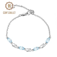 GEM'S BALLET 2.77Ct натуральный Небесно-Голубой топаз драгоценный камень браслет 925 пробы Серебряный регулируемый браслет для женщин Свадебные ювелирные изделия