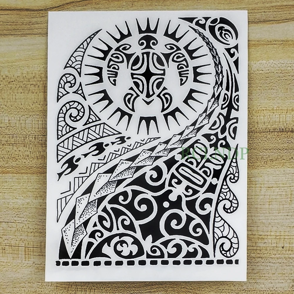 Waterproof Tribal Totem Temporary Tattoo Stickers for Women and Men - Big Size for Back, Leg, Arm, Belly - Fake Flash Tattoos on Body image 5