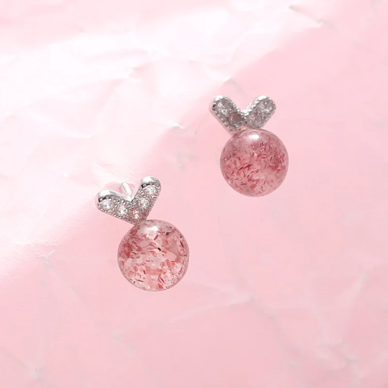 

100% Genuine 925 Sterling Silver Heart Crystal Stud Earrings For Women Personality Strawberry Crystal Christmas Present