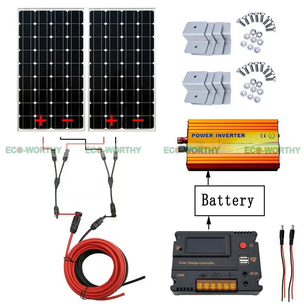 

12V off Grid 200W Solaranlage 2pcs Solarpanel 220V Wechselrichter 20A Laderegler