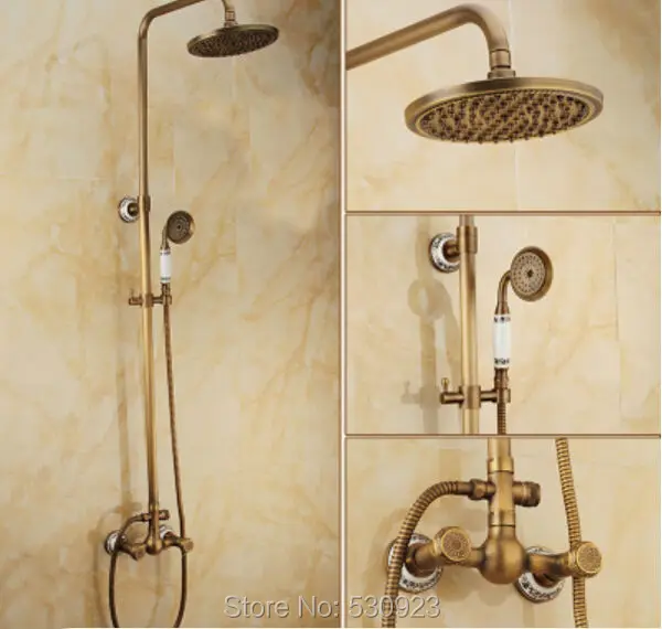 Newly Dual Carved Pattern Handles Vintage Shower Set Faucet Rain Shower Head W Ceramics Handheld Shower