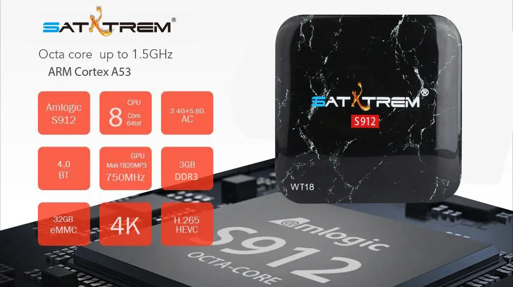 SATXTREM WT18 Amlogic S912 Восьмиядерный Android 7,1 tv Box 3 ГБ DDR3 32 Гб 2,4 г/5 ГГц двойной wifi Поддержка Google Play Store телеприставка