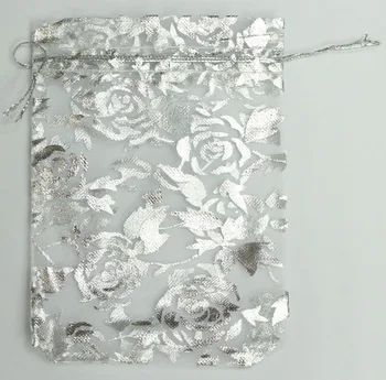 

AY Wholesale 100pcs/lot 13x18cm Rose Silver Bronzing Organza Bags White Jewelry Packaging Bags Wedding Favor Gift Candy Pouches