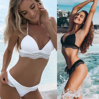 

Women Swimwear Bandage Bikini Set Push-up Padded Bra Bathing Beachwear Solid Backless Summer Swimming Wear Bikinis Biquini