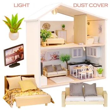 

NEW Diy Wooden Handcraft Doll House Miniatures Furniture Miniaturas Dollhouse Kits DIY Dollhouse Puzzle Toys For Children Gift