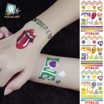 

2016 Unique European Style Taty Tattoo Glitter Body Art Golden Temporary Tattoo Metallic Tongue Flower Bracelet Tatoo Designs