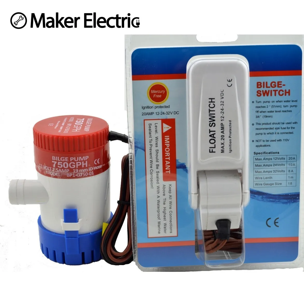 Free Shipping MKBP G750 12 12V 750GPH Bilge Submersible Mini Electric