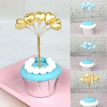 10 шт., украшение торта в форме сердца и звезды, жемчужный цвет, маленький шар, топпер для торта на день рождения, свадьбу, вечеринку, украшение стола