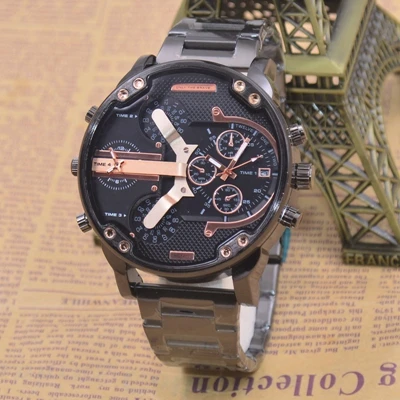 Мужские спортивные кварцевые часы с двумя часовыми поясами, военные часы с двойным дисплеем, силиконовый ремешок с тремя циферблатами, Роскошные мужские часы с большим циферблатом - Цвет: S-7312H
