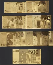 24 k Folha de Ouro de Notas Conjunto Completo 7 PCS Euro Banknote Coleção Decoração Presente Da Lembrança