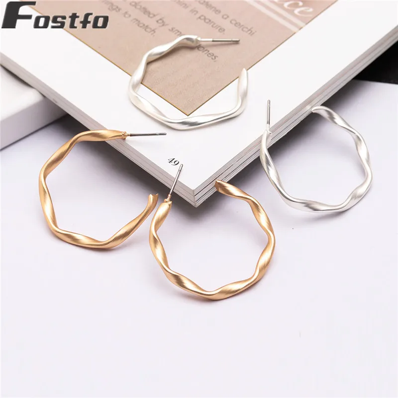 Fostfo, простые крученые круглые золотые серьги-кольца для женщин, цвета: золотистый, серебристый, трендовые серьги, обручи, рождественское ювелирное изделие, бижутерия для женщин