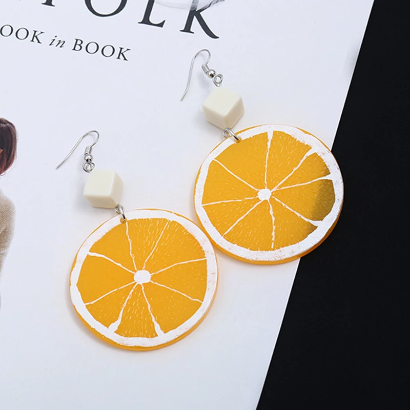 

Doreen Box Women Fashion Orange Lemon Drop Earrings White Square Beads Trend Hook Earrings Girls Jewelry, 1 Pair