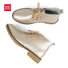 WeiDeng/ботильоны из натуральной кожи; Женская Классическая модная обувь на плоской подошве; зимняя обувь на шнуровке с высоким берцем; Повседневная Водонепроницаемая женская обувь