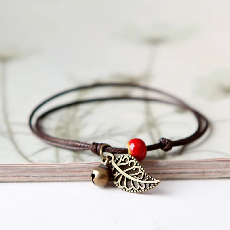 

1PCS New Fashion Adjustable Simple Ceramic Bracelets Anklets Female Original Hand-woven Fashion Anklets Leaf Ceramic Jewelry